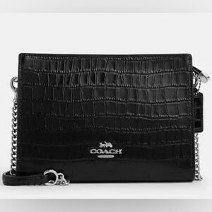 Coach Black Croc Embossed Bag with Silver Chain